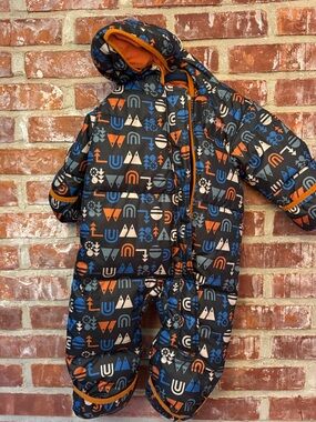 Columbia Toddler One-Piece Snowsuit in Black with Orange & Blue Accents
